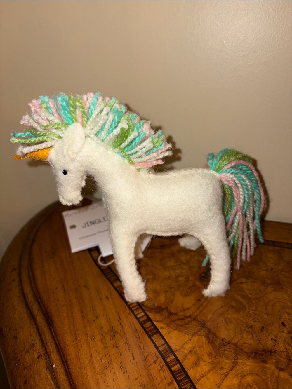 White Plush Unicorn with Pastel Mane ornament